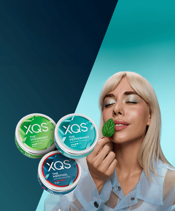 XQS Mint boxes and woman with mint leaf