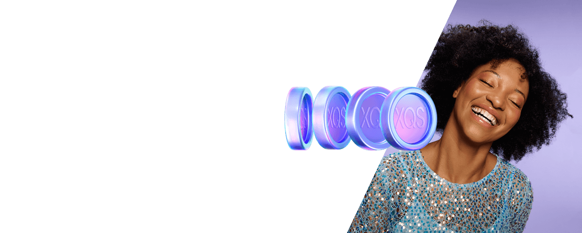 Happy woman and XQS coins