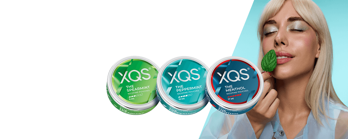 XQS Mint boxes and woman with mint leaf